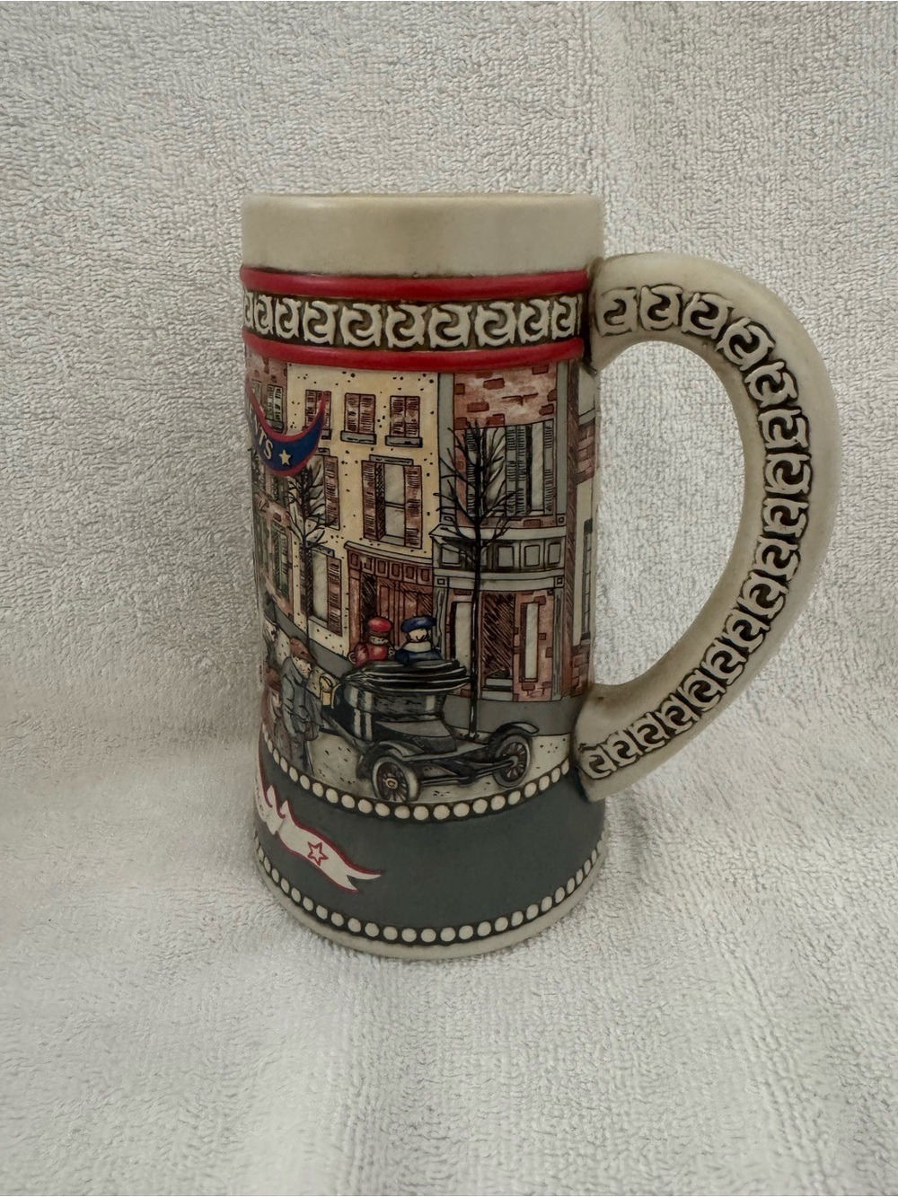 Miller Beer Stein Decorative Vintage-Style Beige and Red Ceramic Stein